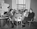 26 November 1958 New York: Mrs. Eleanor Roosevelt and Mr. Charles Malik (Lebanon), President of the 13th session of the United Nations General Assembly, being interviewed by Mr. Sonny Fox (left), regular host and commentator for the weekly UN-television series "Dateline: UN".